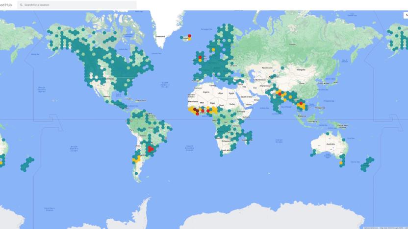 World map with darker green spots in some areas.