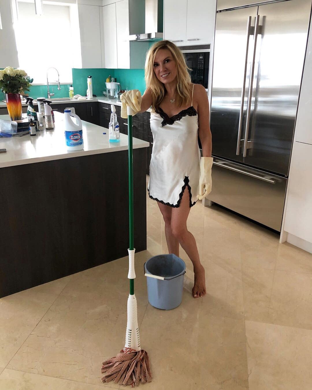 Ramona Singer Wears Sexy Nightgown To Mop The Floor While Self