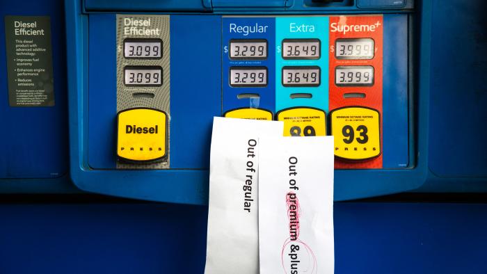 Notes are left on gas pumps to let motorists know the pumps are empty at an Exxon gas station in Charlotte, North Carolina on May 12, 2021. - Fears the shutdown of the Colonial Pipeline because of a cyberattack would cause a gasoline shortage led to some panic buying and prompted US regulators on May 11, 2021 to temporarily suspend clean fuel requirements in three eastern states and the nation's capital. (Photo by Logan Cyrus / AFP) (Photo by LOGAN CYRUS/AFP via Getty Images)