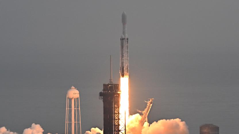 TOPSHOT - A SpaceX Falcon Heavy rocket with the Psyche spacecraft launches from NASA's Kennedy Space Center in Cape Canaveral, Florida, on October 13, 2023. The spacecraft is bound for Psyche, an object 2.2 billion miles (3.5 billion kilometers) away that could offer clues about the interior of planets like Earth. (Photo by CHANDAN KHANNA / AFP) (Photo by CHANDAN KHANNA/AFP via Getty Images)