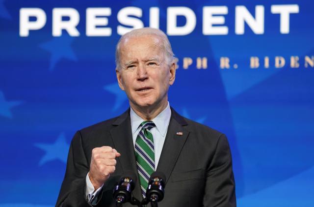 U.S. President-elect Joe Biden introduces key members of his White House science team at his transition headquarters in Wilmington, Delaware, U.S., January 16, 2021 REUTERS/Kevin Lamarque