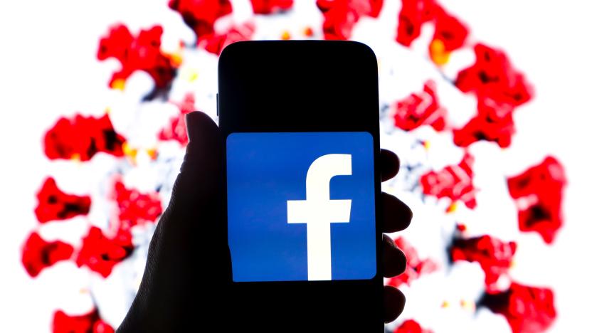 Facebook logo is displayed on a mobile phone screen photographed on SARS-CoV-2 illustration graphic background. Krakow, Poland on 11th March, 2020. (Photo Illustration by Beata Zawrzel/NurPhoto via Getty Images)