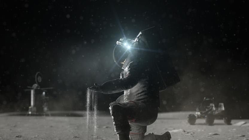 Render of NASA astronaut holding Moon regolith