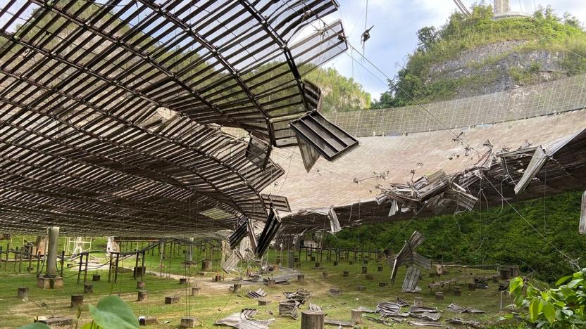 The damaged Arecibo Observatory