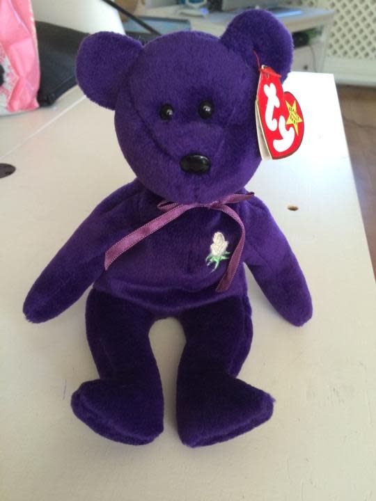 purple beanie baby with rose