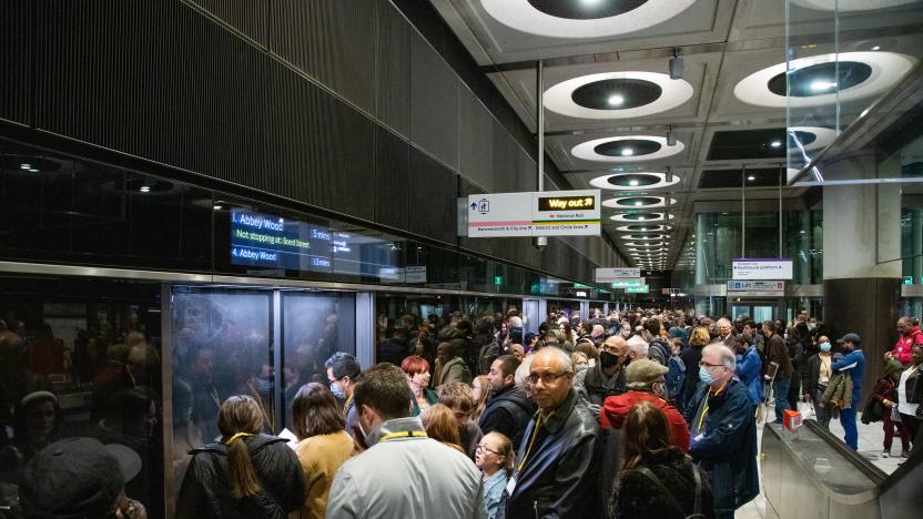 Crossrail passengers waiting at a new platform