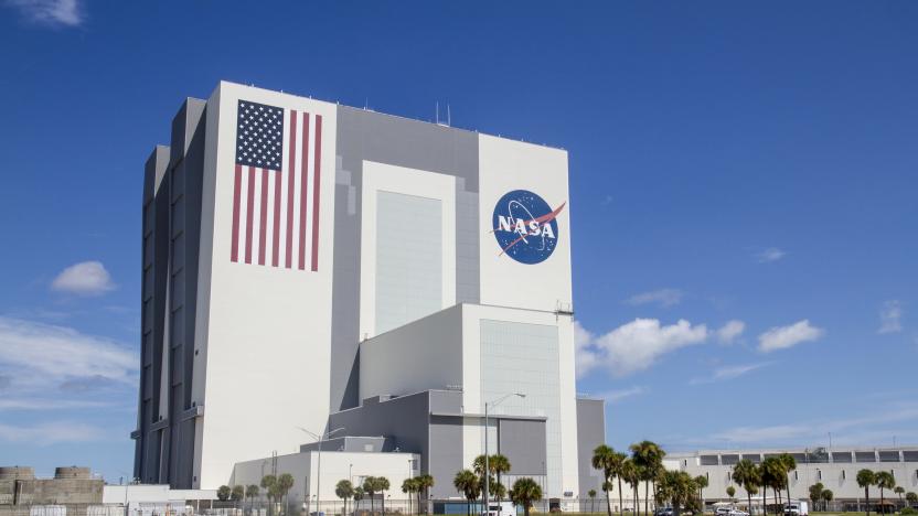 Merritt Island, Florida, USA - September 10, 2011: Vehicle Assembly Building at NASA's Kennedy Space Center, which was first used to assemble the massive American Saturn V launch vehicles, on  Merritt Island, Florida