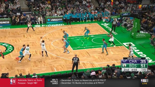 Jaylen Brown with a deep 3 vs the Charlotte Hornets