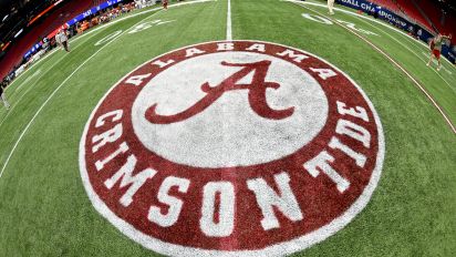 Getty Images - ATLANTA, GEORGIA - DECEMBER 02: A view of the Alabama Crimson Tide logo on the field before the SEC Championship football game against the Georgia Bulldogs at Mercedes-Benz Stadium on December 02, 2023 in Atlanta, Georgia. (Photo by Alika Jenner/Getty Images)