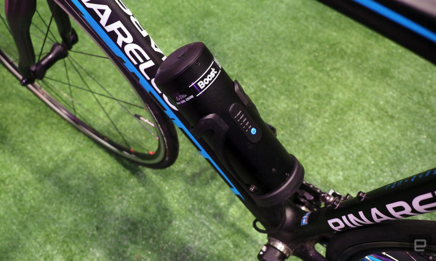 Image of the La Vita Boost Bike Battery on the downtube of a Pinarello bike.