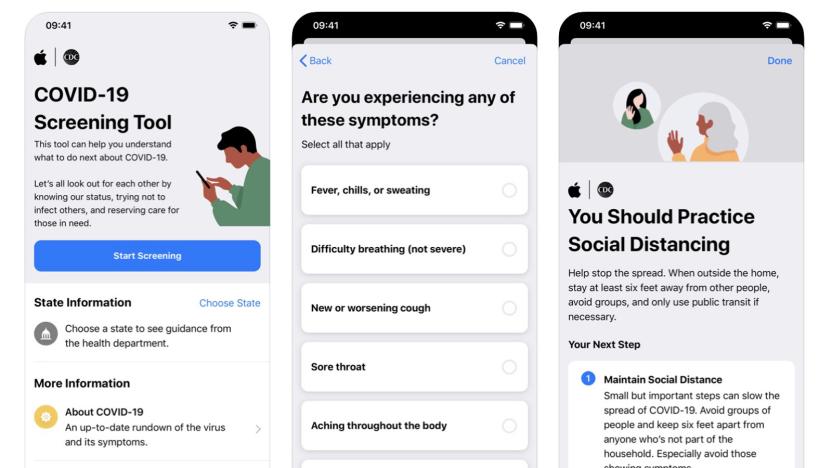 Symptom submission in Apple's COVID-19 screening app