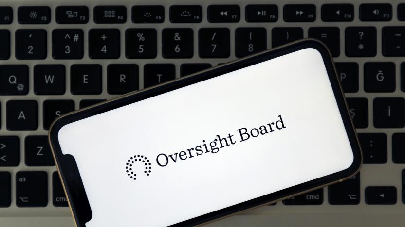 ANKARA, TURKEY - MAY 07: Oversight Board logo is seen on a smart phone in Ankara, Turkey on May 07, 2020. (Photo by Hakan Nural/Anadolu Agency via Getty Images)