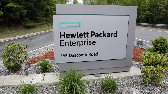 FILE - A sign marks the entry way into Hewlett Packard Enterprise, May 24, 2016, in Andover, Mass. Hewlett Packard Enterprise disclosed Wednesday, Jan. 24, 2024, that suspected state-backed Russian hackers broke into its cloud-based email system and stole data from cybersecurity and other employees. (AP Photo/Elise Amendola, File)