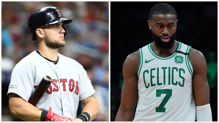 How Celtics' Jaylen Brown ended Red Sox' Michael Chavis ...