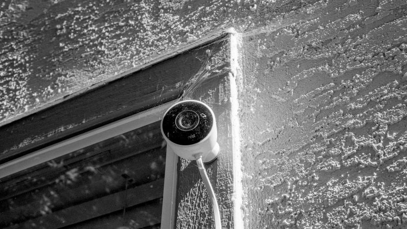 Nest surveillance camera from Google installed on the exterior of a suburban home atop a window in San Ramon, California, August 11, 2020. (Photo by Smith Collection/Gado/Getty Images)