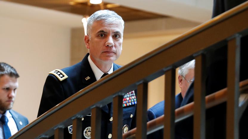 National Security Agency (NSA) Director Paul Nakasone departs following a classified national security briefing for members of the U.S. Senate about how Russia has been using social media to stoke racial and social differences ahead of this year's general election, on Capitol Hill in Washington, U.S., March 10, 2020. REUTERS/Carlos Barria