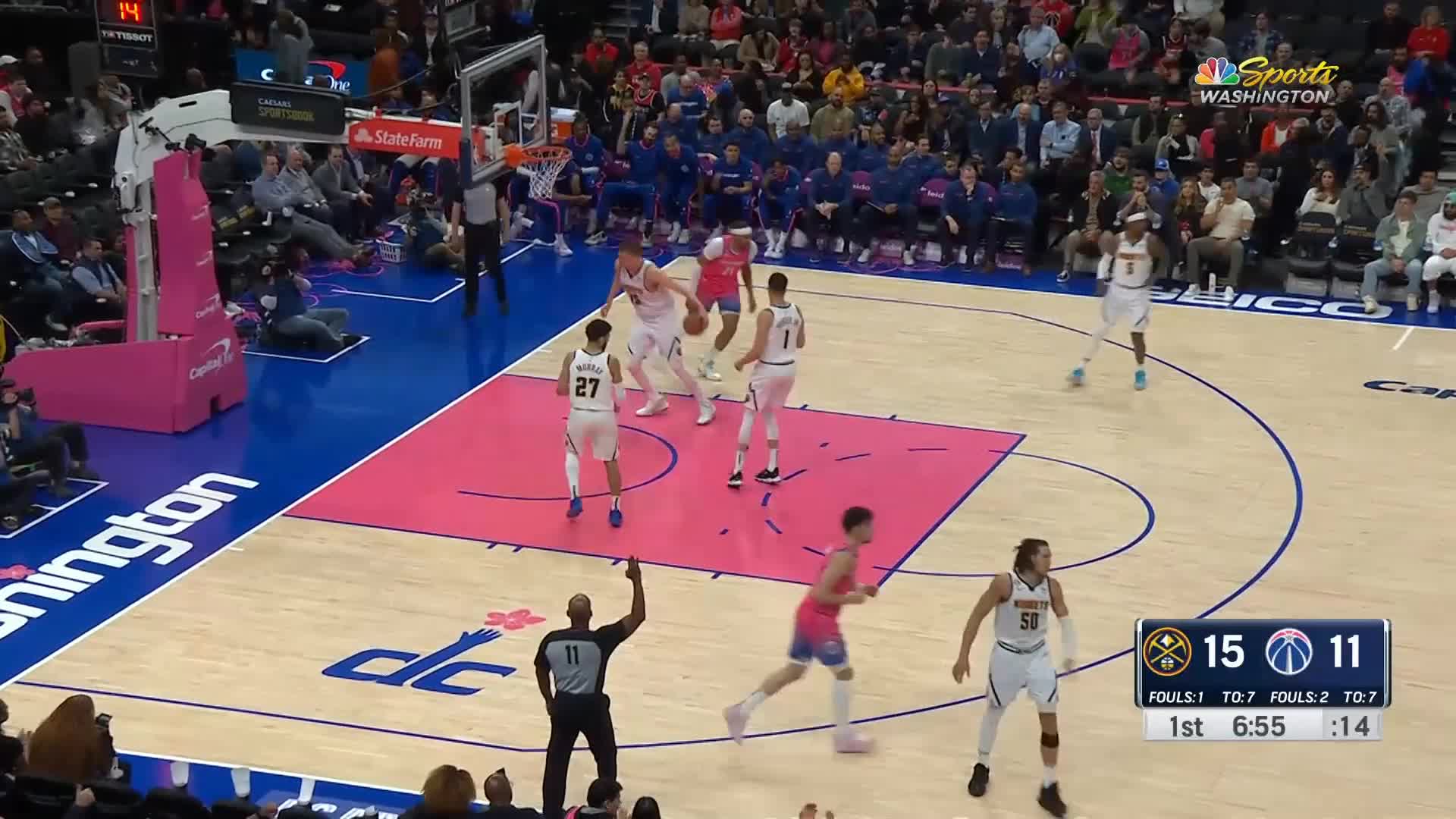 Kristaps Porzingis with a deep 3 vs the Denver Nuggets