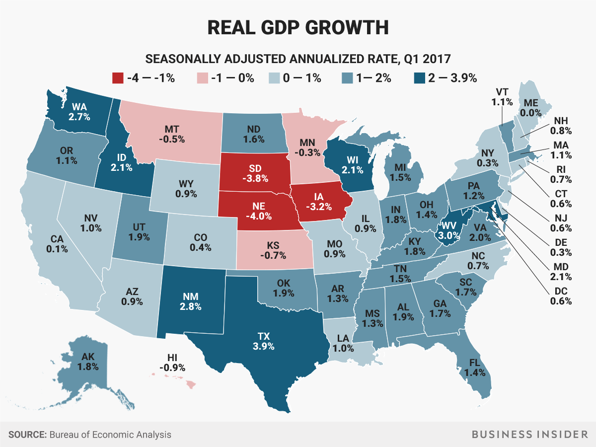 Here's how each state's economy did in the first 3 months of this year