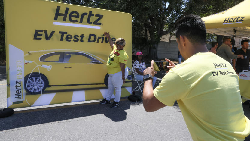 LOS ANGELES, CA – JULY 19: Guests attend as Hertz kicks off one of the country’s largest electric vehicle test drives at the company’s Los Angeles International Airport location on July 19, 2023 in Los Angeles, California. Drivers had the chance to test drive an EV and see the newest EV models showcased by Tesla, Chevrolet, Polestar, and Kia. Additional in-person test drives are being planned at Hertz locations across the U.S. later this year. (Photo by Rodin Eckenroth/Getty Images for Hertz)