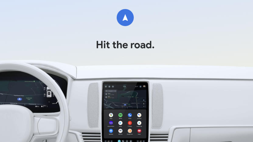 A computer render of a car with an entertainment console showing Google apps.