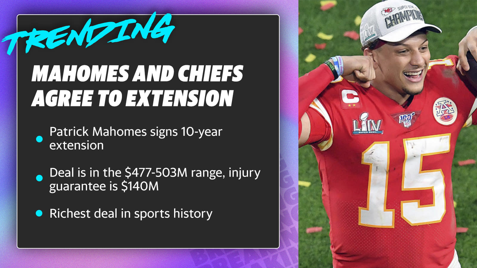 Super Bowl Champ Patrick Mahomes Inks NFL-Record Extension Worth $503  Million – Deadline