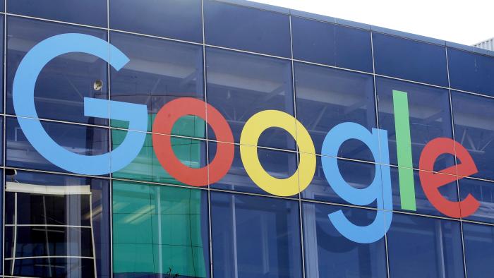 FILE - A sign is displayed on a Google building at their campus in Mountain View, Calif., on Sept. 24, 2019. Google fell far short of its ambitious goals to address climate change by cleaning up its operations, according to the company’s annual Environmental Report released on Tuesday, July 2, 2024. (AP Photo/Jeff Chiu, File)