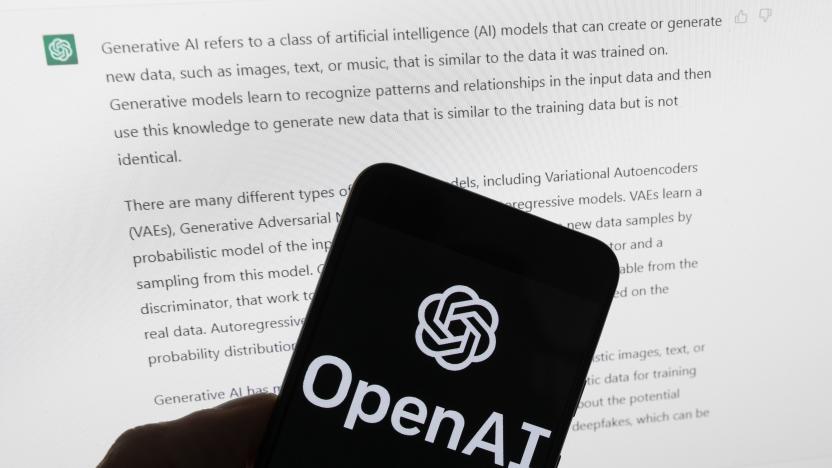 FILE - The OpenAI logo is seen on a mobile phone in front of a computer screen displaying output from ChatGPT, March 21, 2023, in Boston. The U.S. Federal Trade Commission has launched an investigation into ChatGPT creator OpenAI and whether the artificial intelligence company violated consumer protection laws by scraping public data and publishing false information through its chatbot, according to reports in the Washington Post and the New York Times. (AP Photo/Michael Dwyer, File)