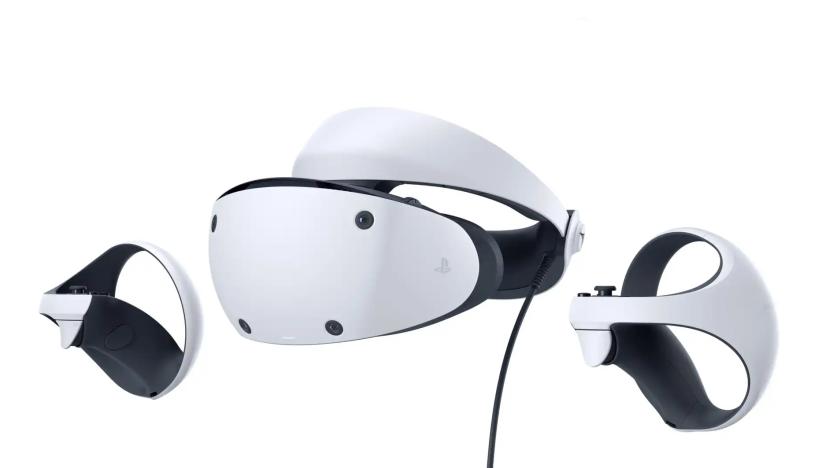 The Sony PlayStation VR2 virtual reality head gear and controllers.