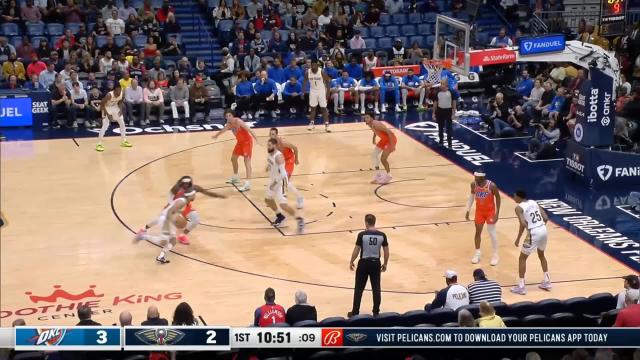 Zion Williamson with an alley oop vs the Oklahoma City Thunder