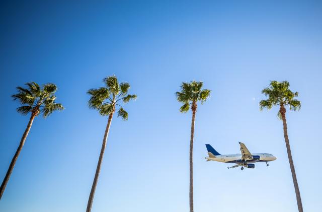 International flight landing in Los Angeles - LAX airport