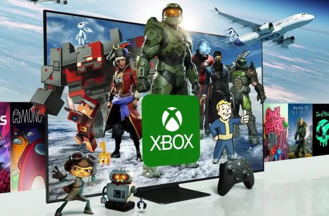 Xbox logo and characters displayed on a smart TV.