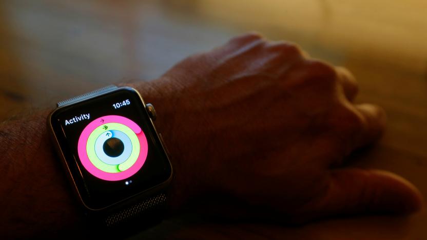 An Apple Watch activity app shows closed rings indicating completed move, exercise and standing goals for the day in this photo illustration taken in Sydney, Australia, September 21, 2017.  Picture taken September 21, 2017. REUTERS/Jason Reed/Illustration