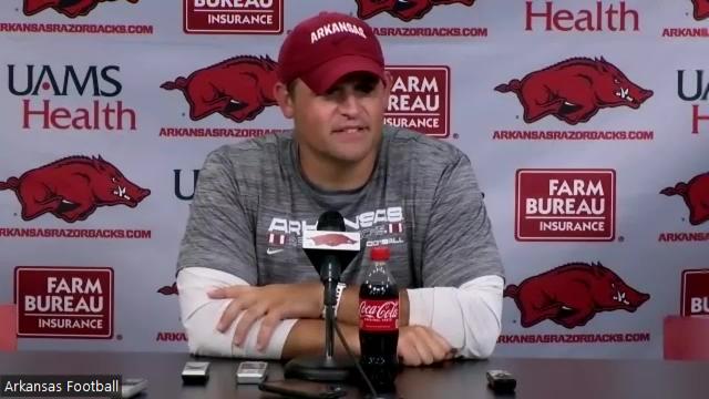 WATCH: Arkansas football linebackers coach Michael Scherer talks preseason practice