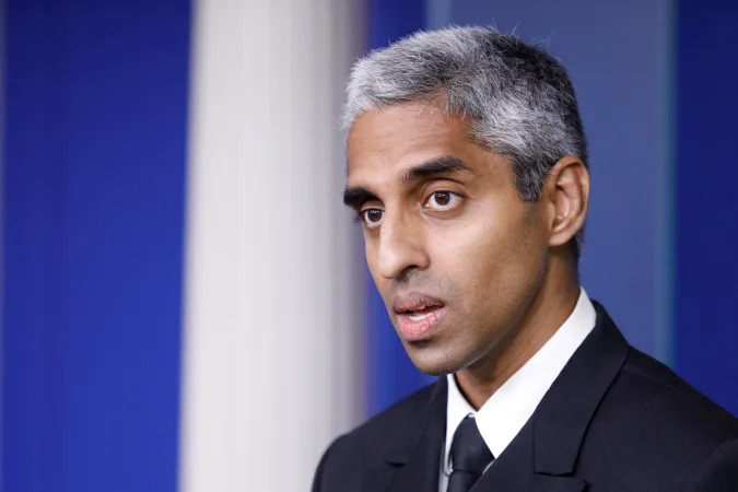 United States Surgeon General Vivek Murthy delivers remarks during a news conference with White House Press Secretary Jen Psaki at the White House in Washington, U.S., July  15, 2021. REUTERS/Tom Brenner