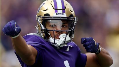 Getty Images - SEATTLE, WASHINGTON - OCTOBER 14: Rome Odunze #1 of the Washington Huskies celebrates a reception against the Oregon Ducks during the first quarter at Husky Stadium on October 14, 2023 in Seattle, Washington. (Photo by Steph Chambers/Getty Images)