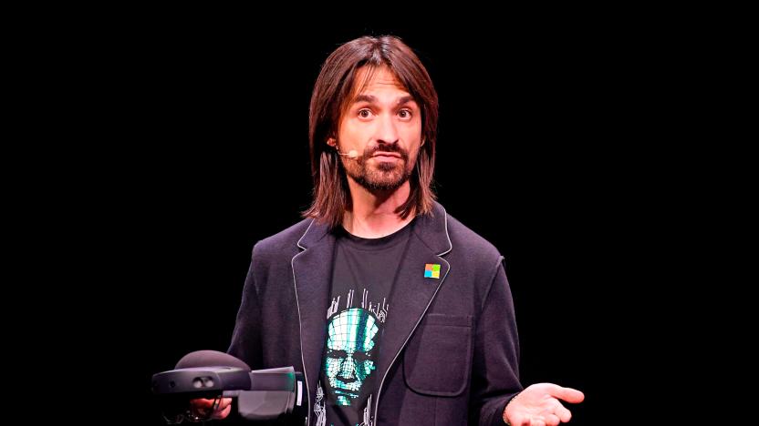 Microsoft's technical fellow Alex Kipman reveals "HoloLens 2" during a presentation at the Mobile World Congress (MWC) on the eve of the world's biggest mobile fair in Barcelona on February 24, 2019. - Phone makers will focus on foldable screens and the introduction of blazing fast 5G wireless networks at the world's biggest mobile fair starting tomorrow in Spain as they try to reverse a decline in sales of smartphones. 