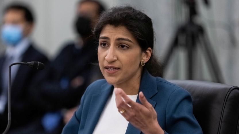 FTC Commissioner nominee Lina M. Khan testifies during a Senate Commerce, Science, and Transportation Committee hearing on the nomination of Former Senator Bill Nelson to be NASA administrator, on Capitol Hill in Washington, U.S., April 21, 2021. Graeme Jennings/Pool via REUTERS