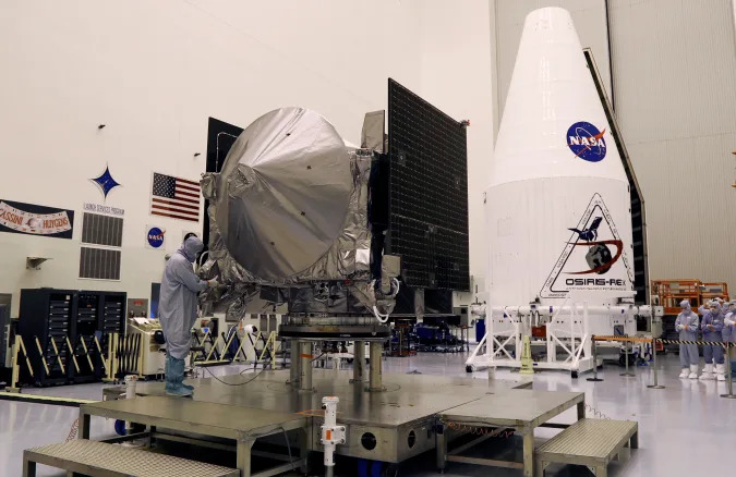 NASA's Origins, Spectral Interpretation, Resource Identification, Security-Regolith Explorer (OSIRIS-REx) spacecraft is seen on display at Kennedy Space Center, Florida, U.S. August 20, 2016. REUTERS/Mike Brown