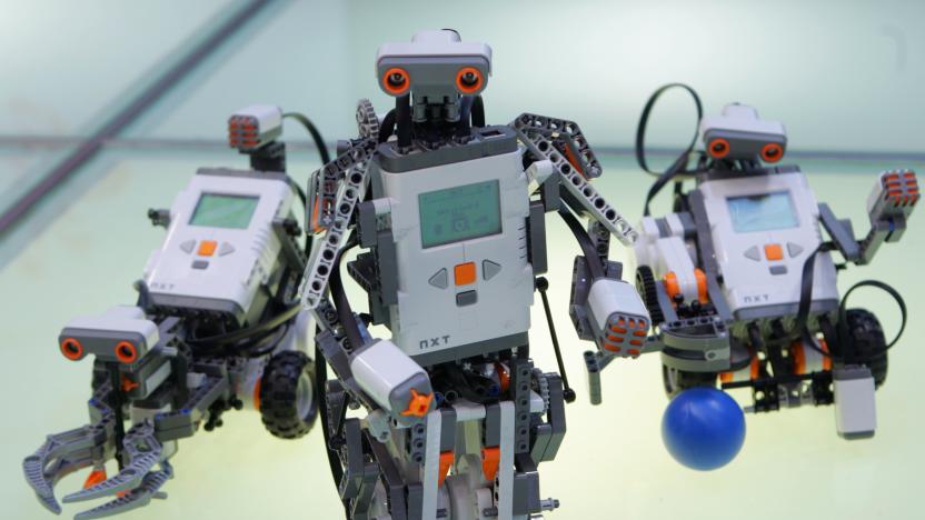 Lego Group's new educational robots "LEGO MINDSTORMS NXT", equipped with a 32-bit microprocessor, USB 2.0, and Bluetooth, are displayed during a press preview in Tokyo June 6, 2006.