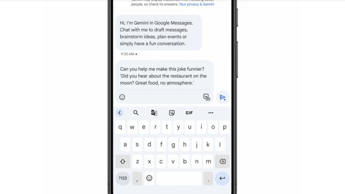 A screenshot showing Gemini's messages in Google messages.