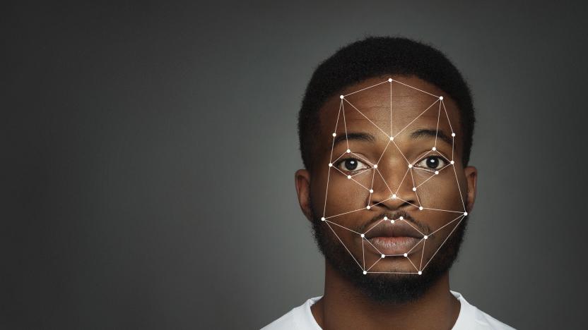 Futuristic and technological scanning of african-american man face, free space