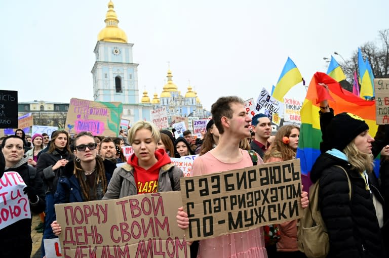 Kiev joined a slew of other European cities in holding a rally to demand more respect for women's rights (AFP Photo/Sergei SUPINSKY)