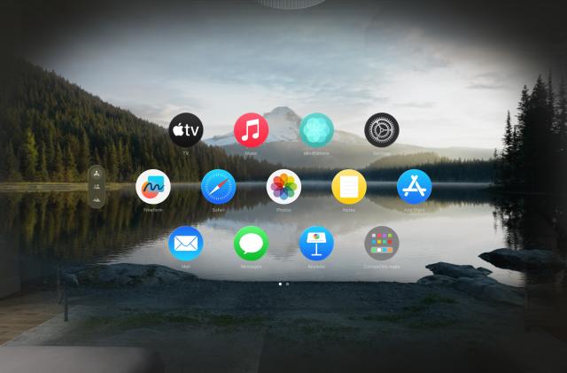 Home Screen view on Apple’s Vision Pro headset. Round app icons float in the air.