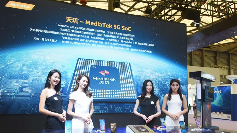 SHANGHAI, CHINA - OCTOBER 14, 2020 - Models stand for Mediatek 5G Breguet chip at the China International Semiconductor Expo 2020. Shanghai, China, October 14, 2020.- PHOTOGRAPH BY Costfoto / Barcroft Studios / Future Publishing (Photo credit should read Costfoto/Barcroft Media via Getty Images)