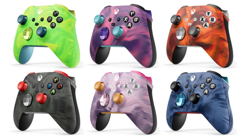 Xbox Vapor controllers, featuring dynamic swirled patterns.