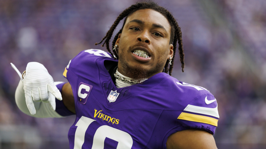 Getty Images - MINNEAPOLIS, MINNESOTA - SEPTEMBER 24: Justin Jefferson #18 of the Minnesota Vikings looks on during pregame warmups prior to an NFL football game against the Los Angeles Chargers at U.S. Bank Stadium on September 24, 2023 in Minneapolis, Minnesota. (Photo by Ryan Kang/Getty Images)