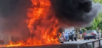 
Bus reduced to burnt-out shell after catching fire in south-west London