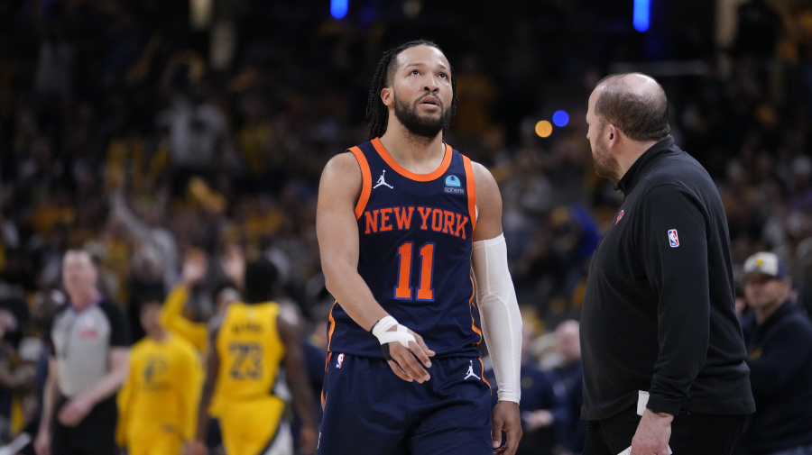 Associated Press - New York Knicks guard Jalen Brunson (11) walks to the bench during a timeout in the second half of Game 4 against the Indiana Pacers in an NBA basketball second-round playoff series, Sunday, May 12, 2024, in Indianapolis. (AP Photo/Michael Conroy)