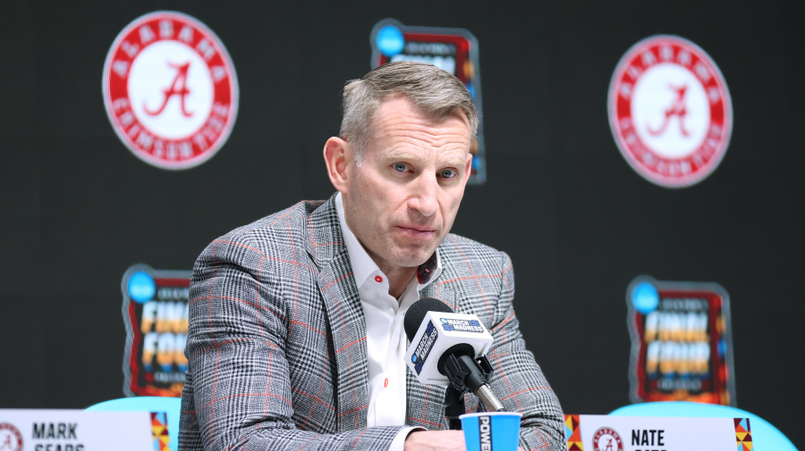 Getty Images - GLENDALE, ARIZONA - APRIL 06: Head coach Nate Oats of the Alabama Crimson Tide speaks during a press conference in the NCAA Men’s Basketball Tournament Final Four semifinal game at State Farm Stadium on April 06, 2024 in Glendale, Arizona. (Photo by Alysa Rubin/NCAA Photos via Getty Images)