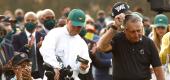 Gary Player's son Wayne stands behind him during opening ceremonies at last week's Masters. (AP)